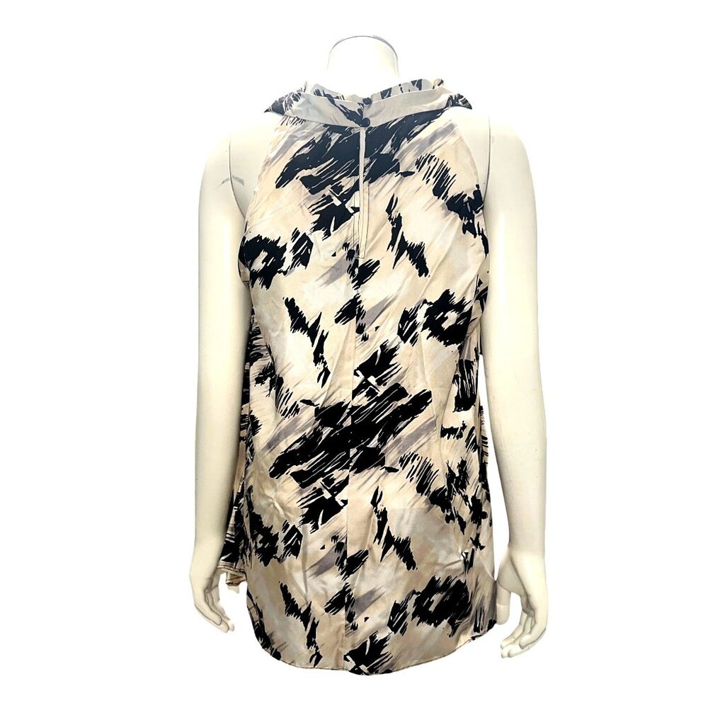 Cynthia Rowley XL Black White Abstract Print Silk Sleeveless Cowl Neck Blouse NW - Picture 6 of 9